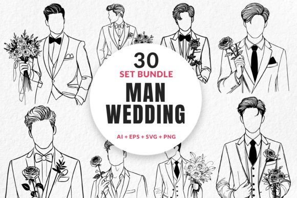 30 Bundle Line Art Elegant Man Wedding: A Versatile Design Toolkit