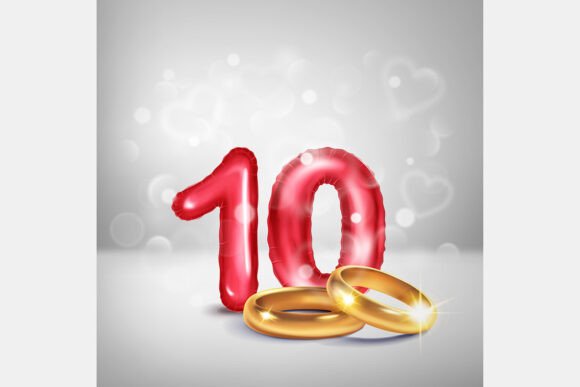 Celebrate a Decade of Love: Red Number 10 & Gold Rings