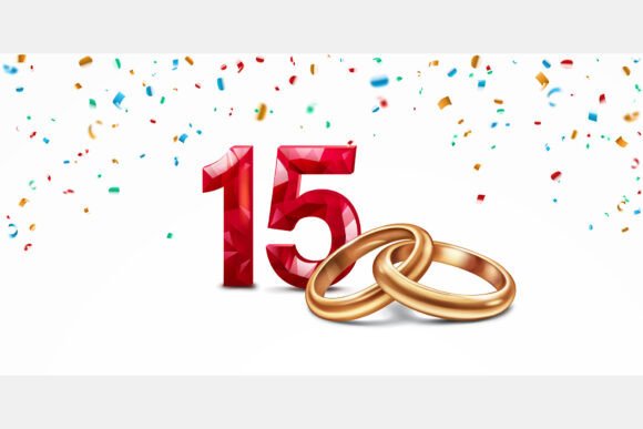 Celebrate Fifteen Years of Love with Golden Rings and Red Number 15