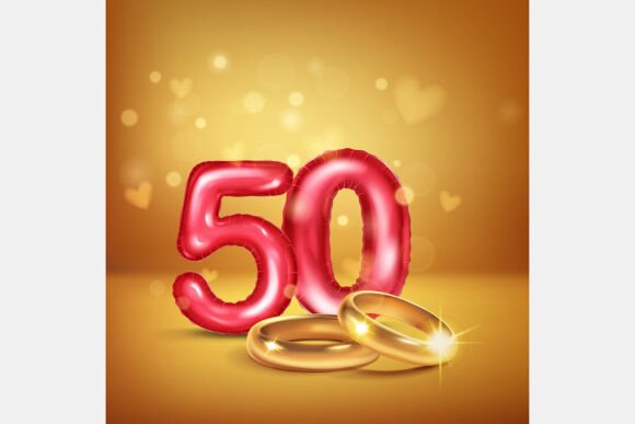 Celebrate Golden Milestones with Red Number 50 and Gold Rings