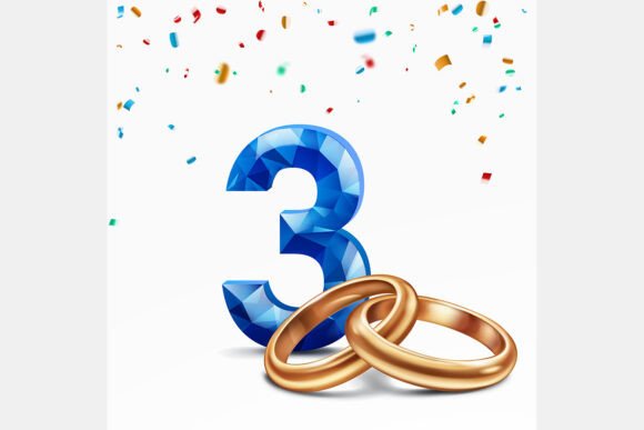 Celebrate Milestones: Blue Number 3 and Golden Wedding Rings Design