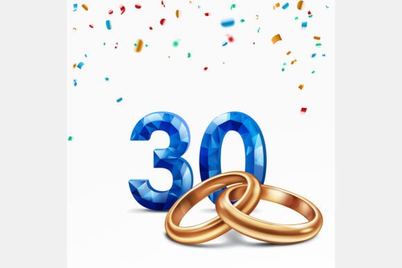 Celebrate Milestones: Blue Number 30 and Golden Wedding Rings