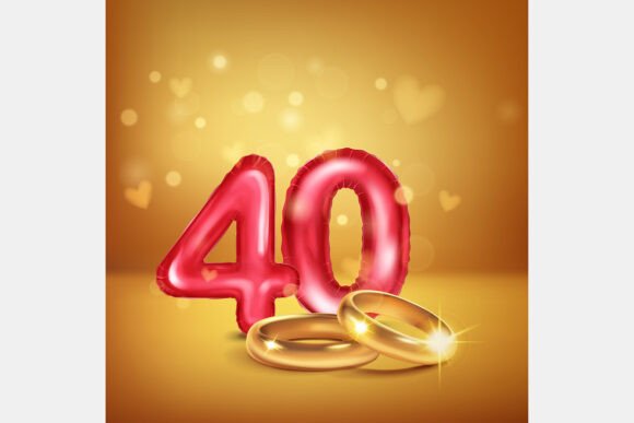 Celebrate Milestones with Red Number 40 and Gold Wedding Rings