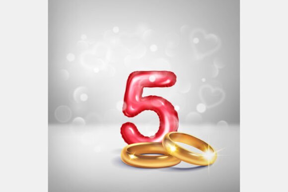 Celebrate Milestones with Red Number 5 and Gold Wedding Rings