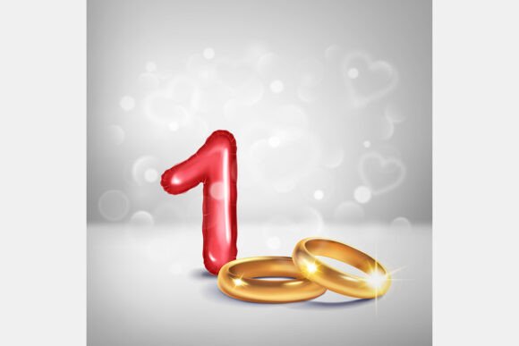 Celebrate Your First Anniversary: The Red Number 1 and Gold Wedding Rings Design