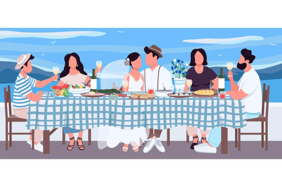 Celebrating Together: The Greek Wedding Flat Color Illustration