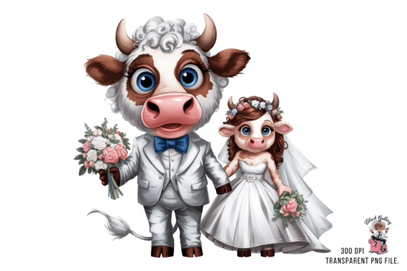 Charming Cow Wedding Couple PNG for Invitations & Crafts