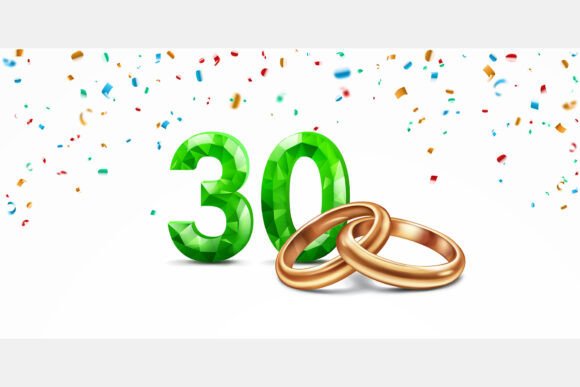 Green Number 30 and Golden Wedding Rings: A Celebration in Vector Form