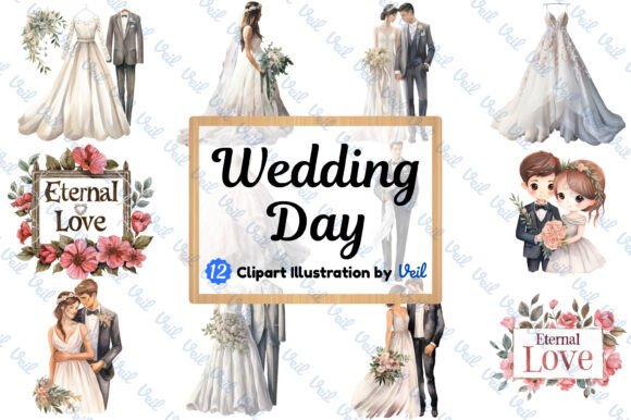 Happy Wedding Day Clipart Watercolor: Design Assets for Modern Creatives