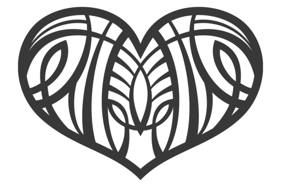 Laser Cutting Wedding Heart: Ornate Black Silhouette Design