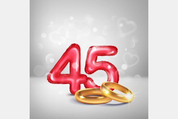 Red Number 45 and Gold Wedding Rings: Designing Milestone Celebrations