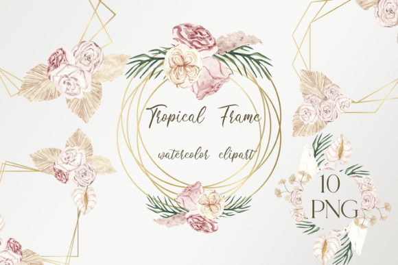 Tropical Frame Clipart: Boho Wedding Watercolor Essentials