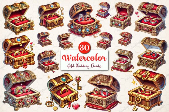Watercolor Gold Wedding Bands Clipart: Elegant Design Elements